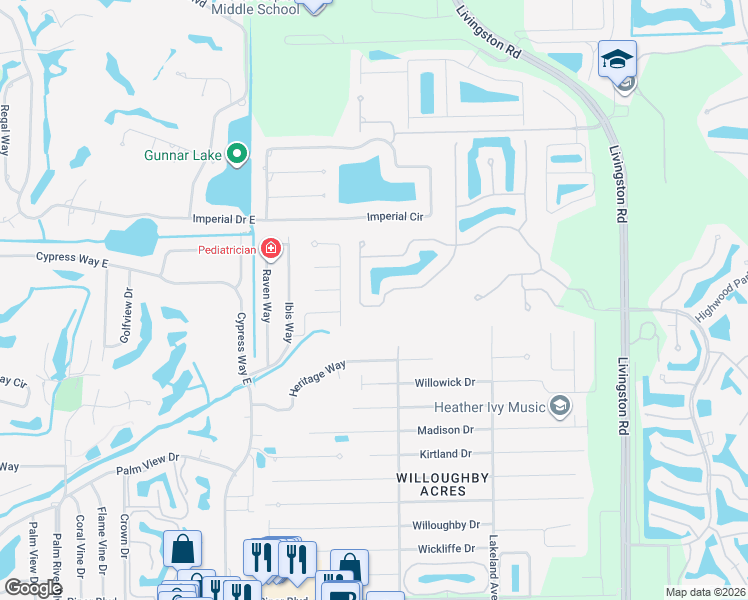 map of restaurants, bars, coffee shops, grocery stores, and more near 16139 Parque Lane in Naples