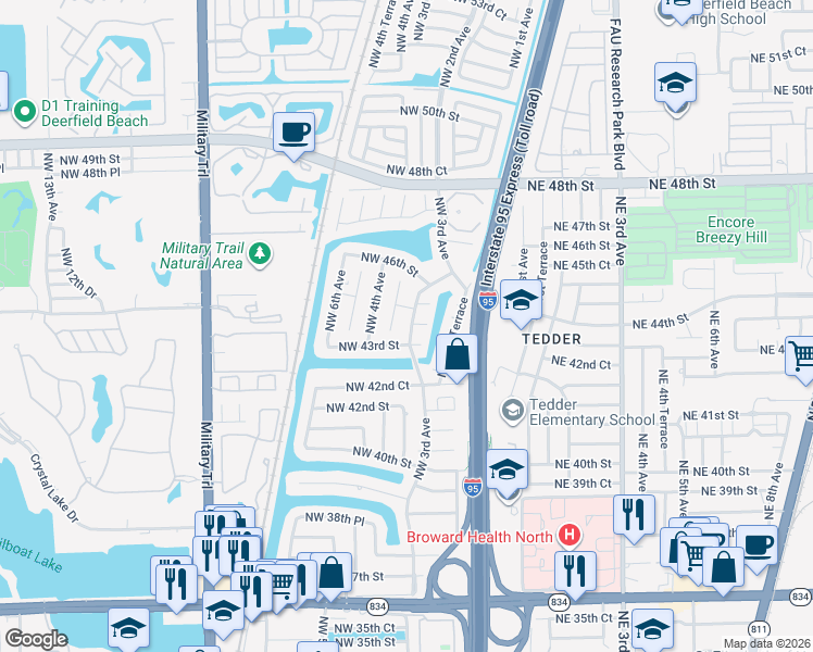 map of restaurants, bars, coffee shops, grocery stores, and more near 4324 Northwest 3rd Terrace in Pompano Beach