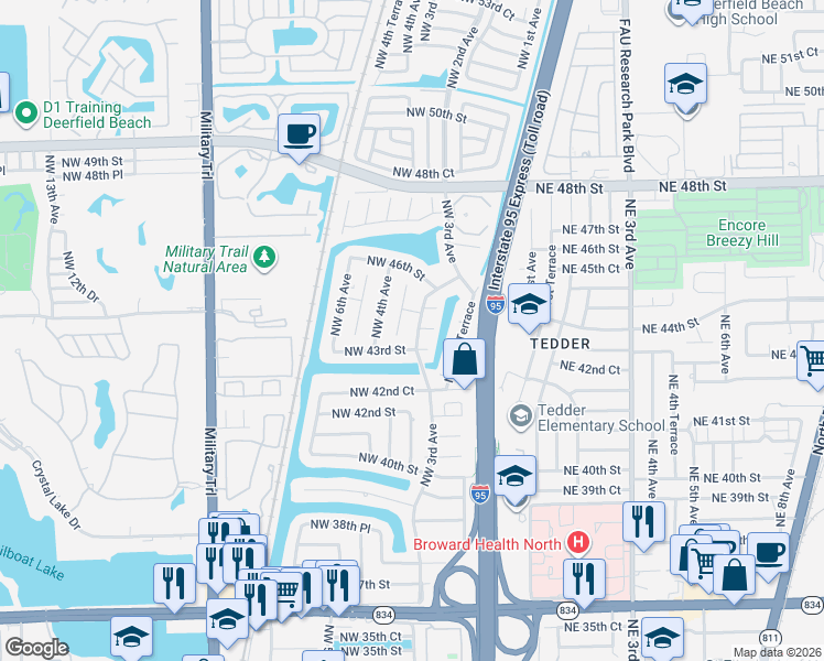 map of restaurants, bars, coffee shops, grocery stores, and more near 4324 Northwest 3rd Terrace in Pompano Beach
