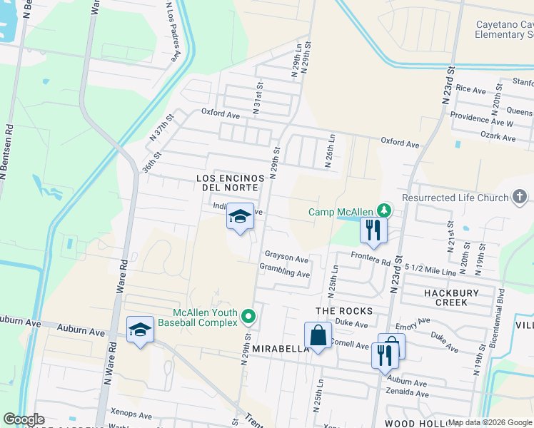 map of restaurants, bars, coffee shops, grocery stores, and more near 8900 North 29th Street in McAllen
