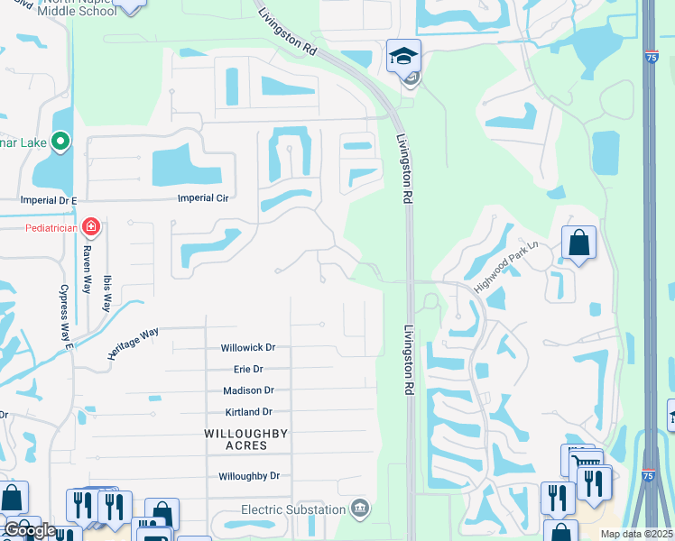 map of restaurants, bars, coffee shops, grocery stores, and more near 15474 Los Reyes Lane in Naples