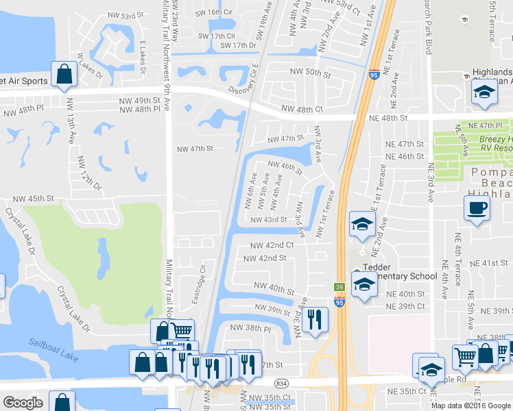 map of restaurants, bars, coffee shops, grocery stores, and more near 4318 Northwest 5th Avenue in Pompano Beach