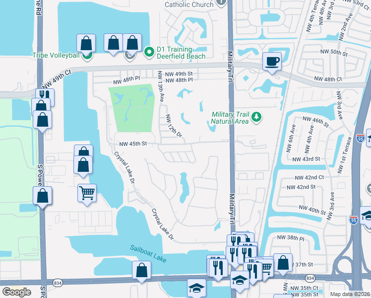 map of restaurants, bars, coffee shops, grocery stores, and more near 1251 Southwest 44th Terrace in Deerfield Beach