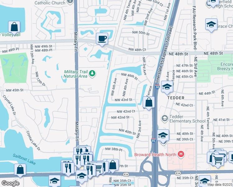 map of restaurants, bars, coffee shops, grocery stores, and more near 4318 Northwest 5th Avenue in Pompano Beach