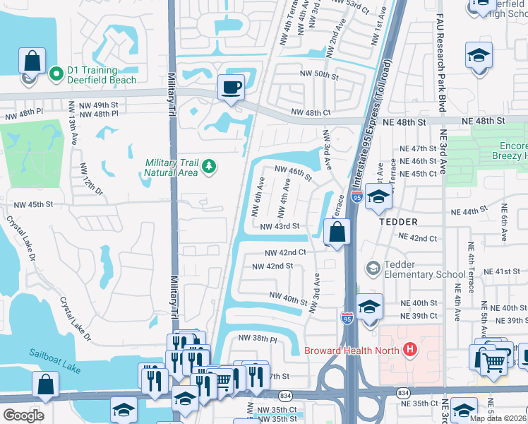 map of restaurants, bars, coffee shops, grocery stores, and more near 4325 Northwest 5th Avenue in Pompano Beach