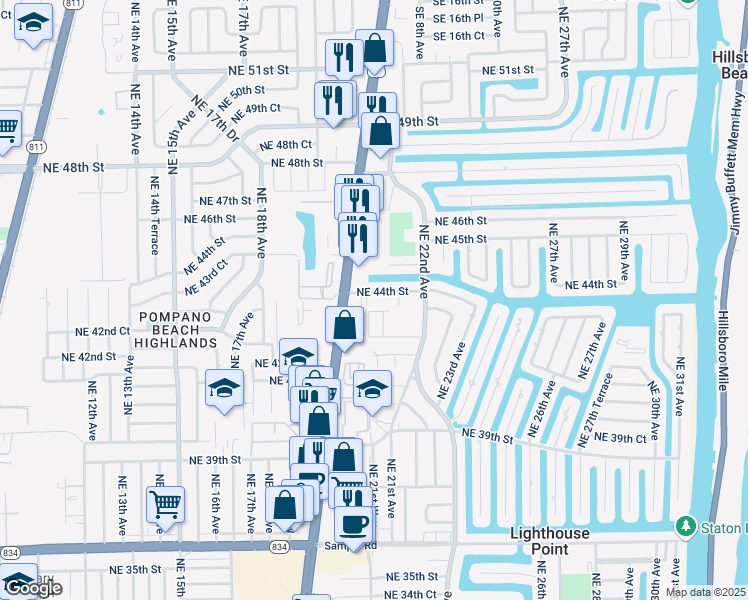map of restaurants, bars, coffee shops, grocery stores, and more near 4250 North Federal Highway in Lighthouse Point