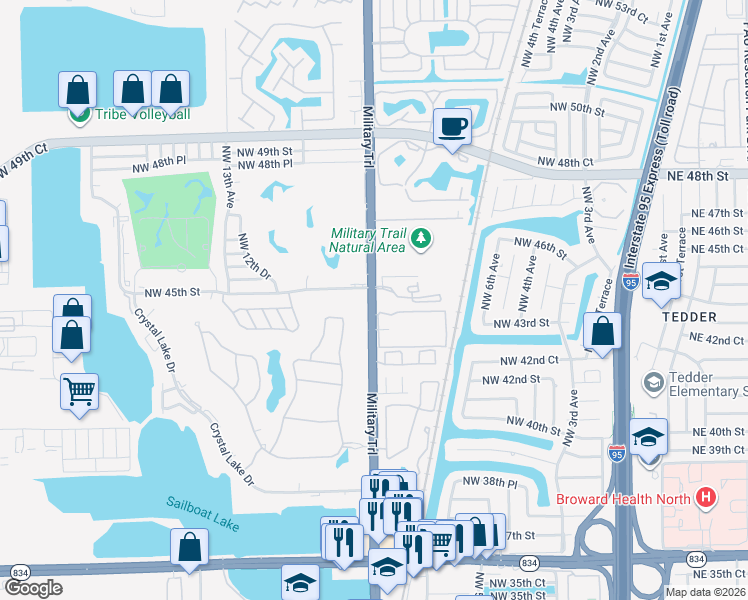 map of restaurants, bars, coffee shops, grocery stores, and more near 4498 Military Trail in Pompano Beach