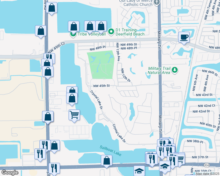 map of restaurants, bars, coffee shops, grocery stores, and more near 1440 Northwest 45th Street in Pompano Beach