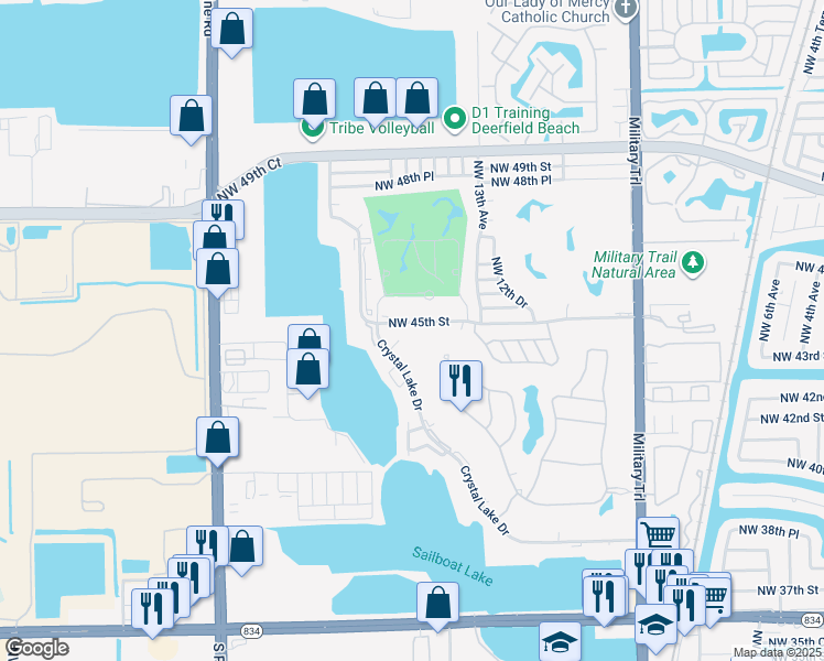 map of restaurants, bars, coffee shops, grocery stores, and more near 4400 Crystal Lake Drive in Pompano Beach