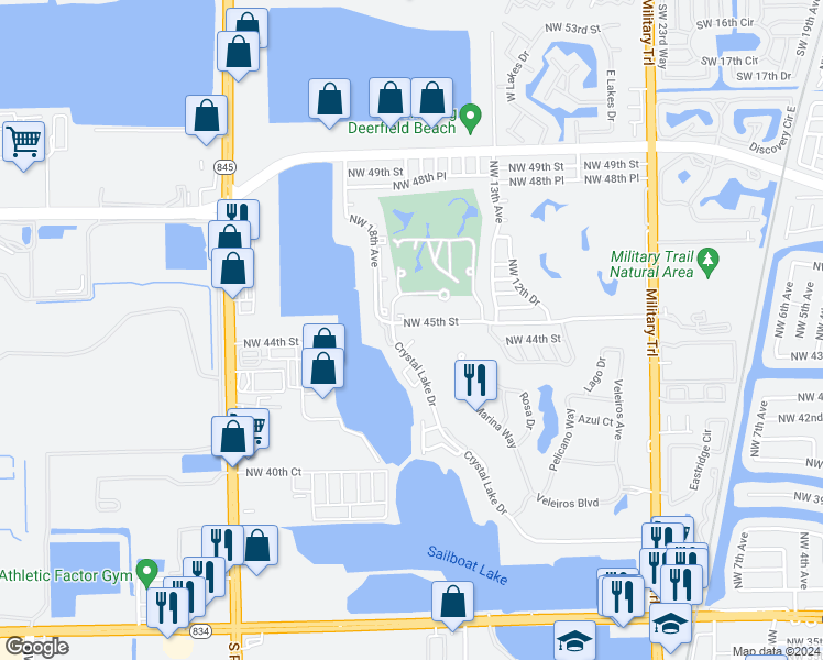 map of restaurants, bars, coffee shops, grocery stores, and more near 4400 Crystal Lake Drive in Pompano Beach