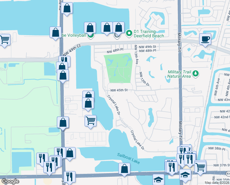 map of restaurants, bars, coffee shops, grocery stores, and more near 4400 Crystal Lake Drive in Pompano Beach