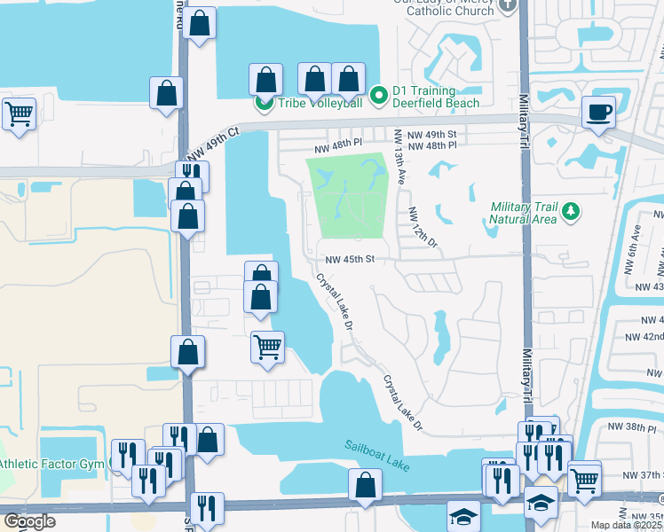 map of restaurants, bars, coffee shops, grocery stores, and more near 4400 Crystal Lake Drive in Pompano Beach