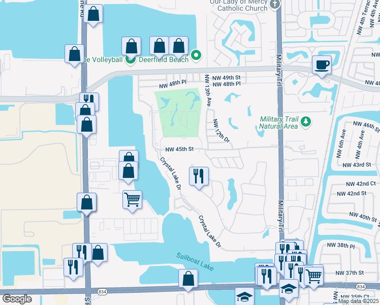 map of restaurants, bars, coffee shops, grocery stores, and more near 1440 Northwest 45th Street in Pompano Beach