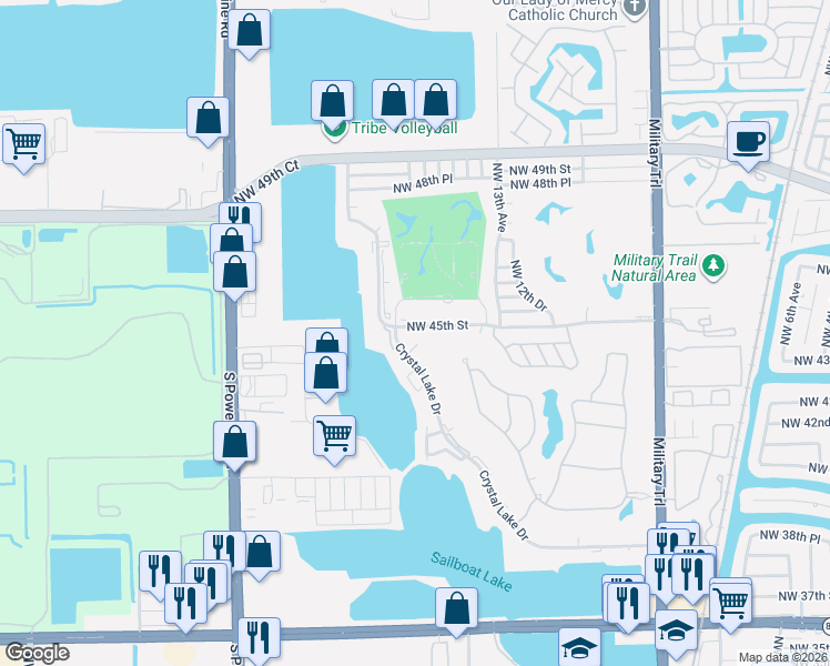 map of restaurants, bars, coffee shops, grocery stores, and more near 4400 Crystal Lake Drive in Pompano Beach