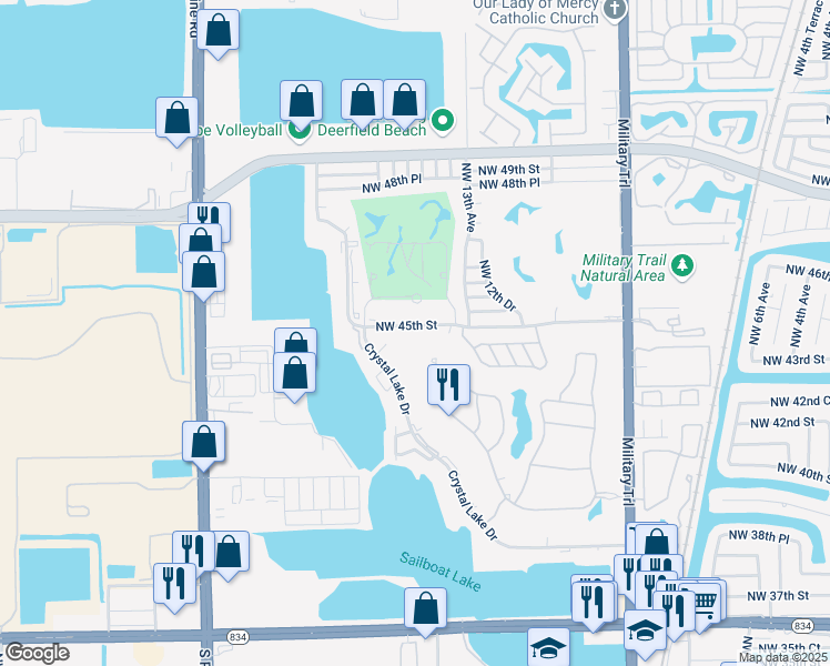 map of restaurants, bars, coffee shops, grocery stores, and more near 1440 Northwest 45th Street in Pompano Beach