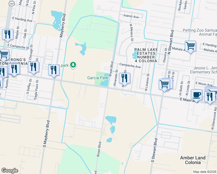 map of restaurants, bars, coffee shops, grocery stores, and more near 107 Bryan Road in Alton