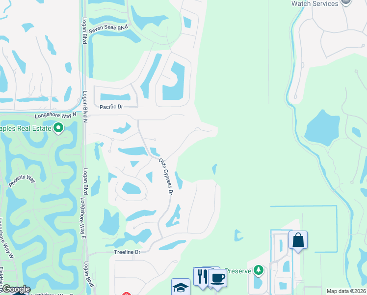map of restaurants, bars, coffee shops, grocery stores, and more near 2878 Lone Pine Lane in Naples