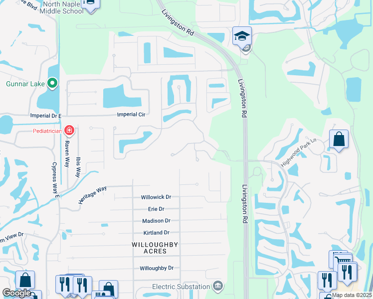 map of restaurants, bars, coffee shops, grocery stores, and more near 15562 Vallecas Lane in Naples