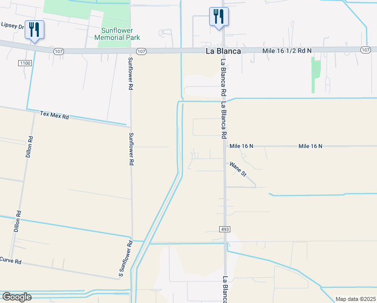 map of restaurants, bars, coffee shops, grocery stores, and more near 17865 Farm to Market Road 493 in Donna