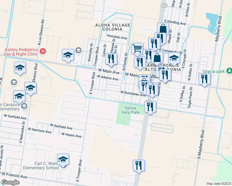 map of restaurants, bars, coffee shops, grocery stores, and more near 412 East Buchanan Avenue in Alton