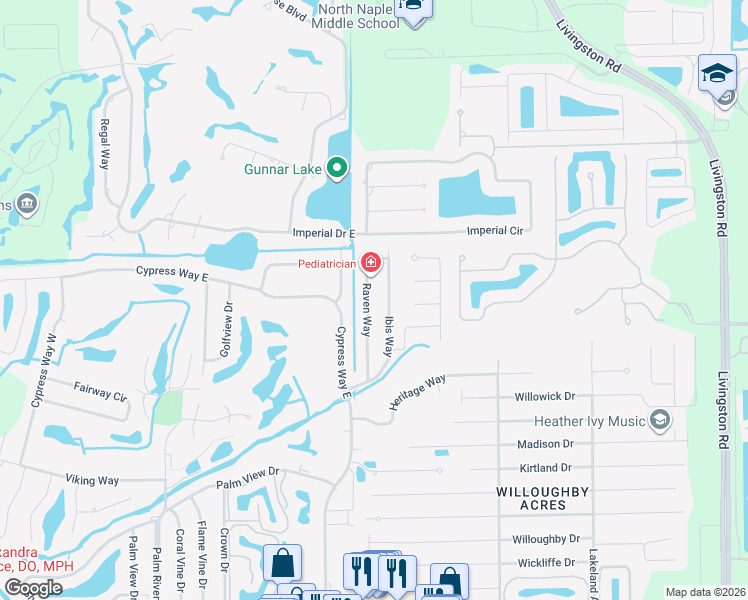 map of restaurants, bars, coffee shops, grocery stores, and more near 472 Raven Way in Naples