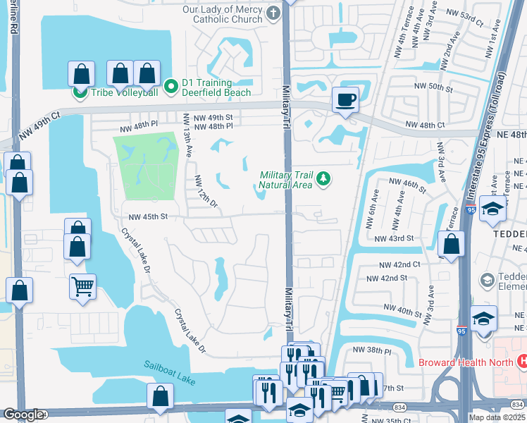 map of restaurants, bars, coffee shops, grocery stores, and more near 1001 Northwest 45th Street in Pompano Beach