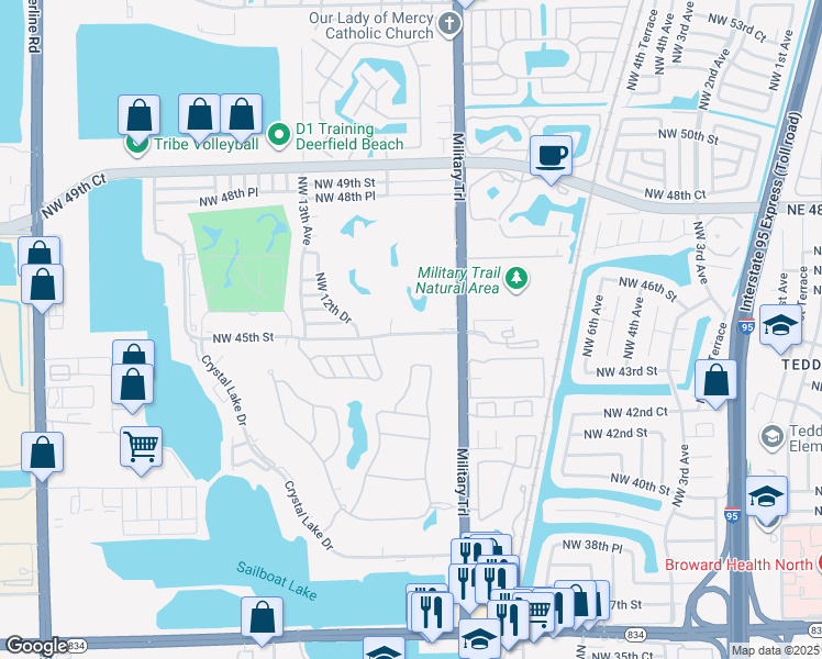 map of restaurants, bars, coffee shops, grocery stores, and more near 1001 Northwest 45th Street in Pompano Beach