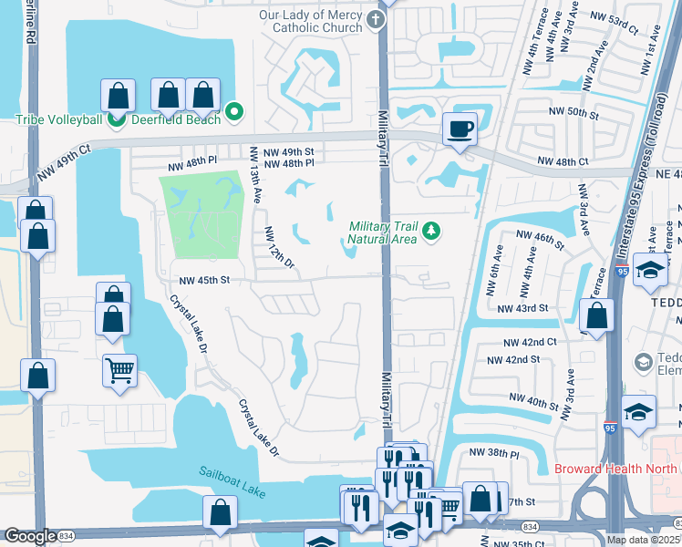 map of restaurants, bars, coffee shops, grocery stores, and more near 1001 Northwest 45th Street in Pompano Beach
