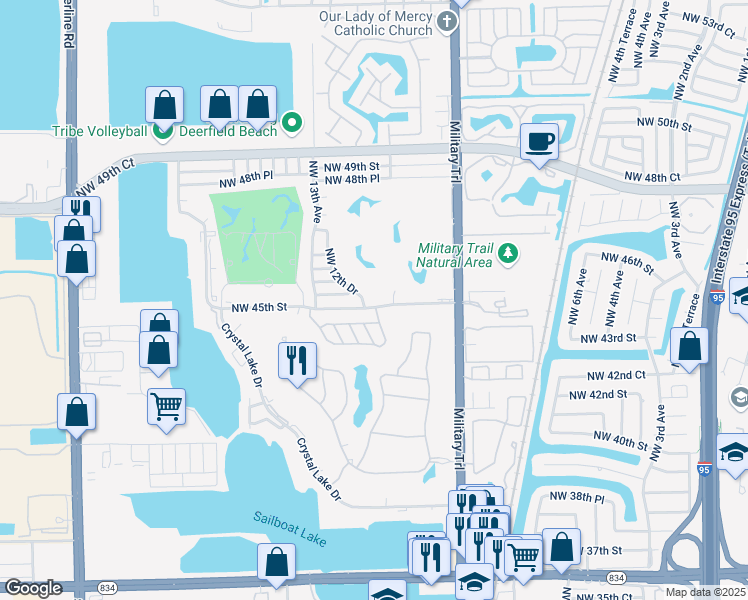 map of restaurants, bars, coffee shops, grocery stores, and more near 1111 Northwest 45th Street in Pompano Beach