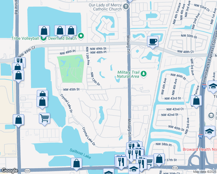 map of restaurants, bars, coffee shops, grocery stores, and more near 1111 Northwest 45th Street in Pompano Beach