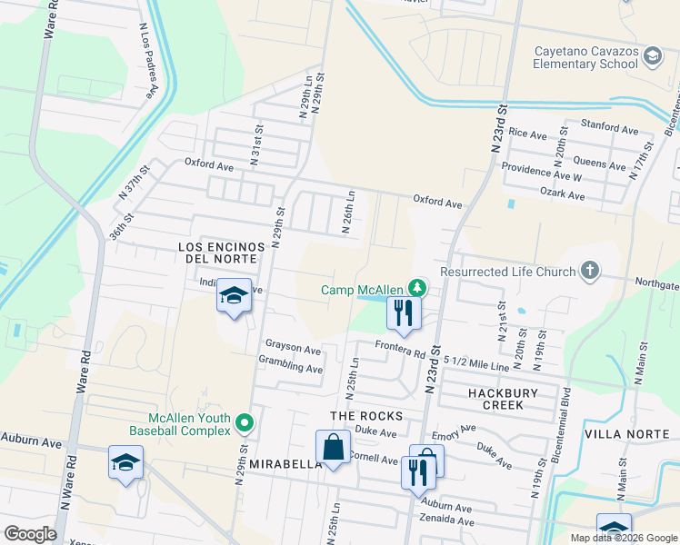 map of restaurants, bars, coffee shops, grocery stores, and more near 8950 North 29th Street in McAllen