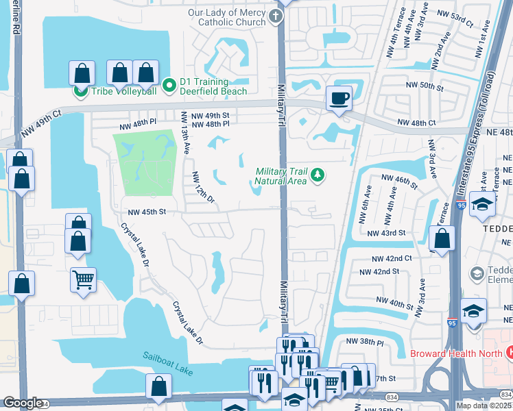 map of restaurants, bars, coffee shops, grocery stores, and more near 1001 Northwest 45th Street in Pompano Beach