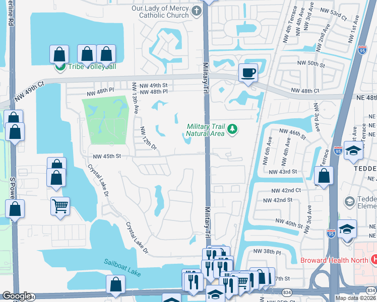 map of restaurants, bars, coffee shops, grocery stores, and more near 1001 Northwest 45th Street in Pompano Beach