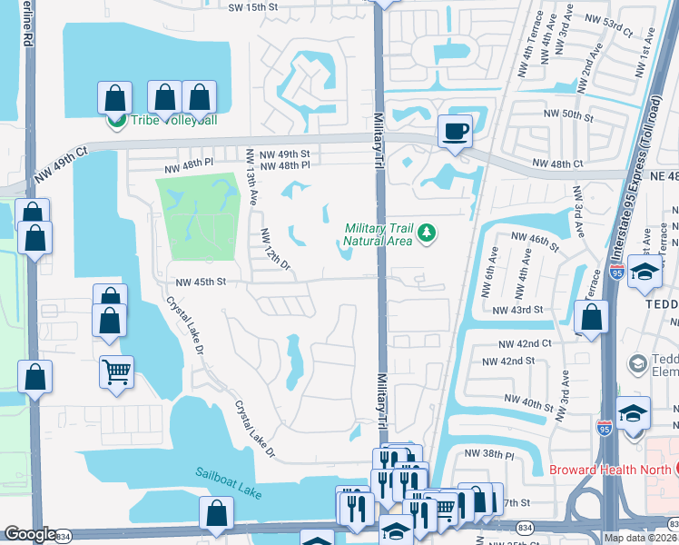map of restaurants, bars, coffee shops, grocery stores, and more near 1001 Northwest 45th Street in Pompano Beach