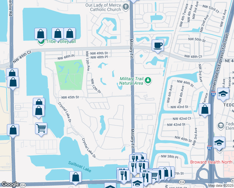 map of restaurants, bars, coffee shops, grocery stores, and more near 1001 Northwest 45th Street in Pompano Beach