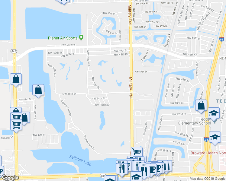 map of restaurants, bars, coffee shops, grocery stores, and more near 1111 Northwest 45th Street in Pompano Beach