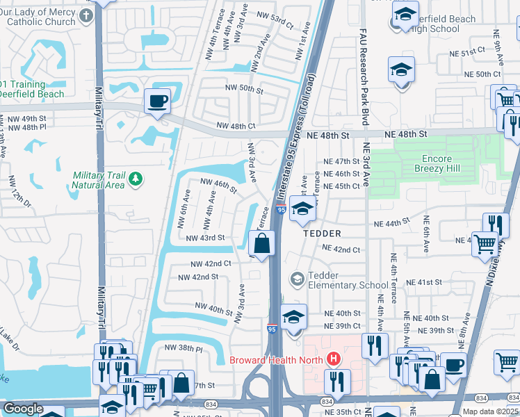 map of restaurants, bars, coffee shops, grocery stores, and more near 4495 Northwest 1st Drive in Deerfield Beach