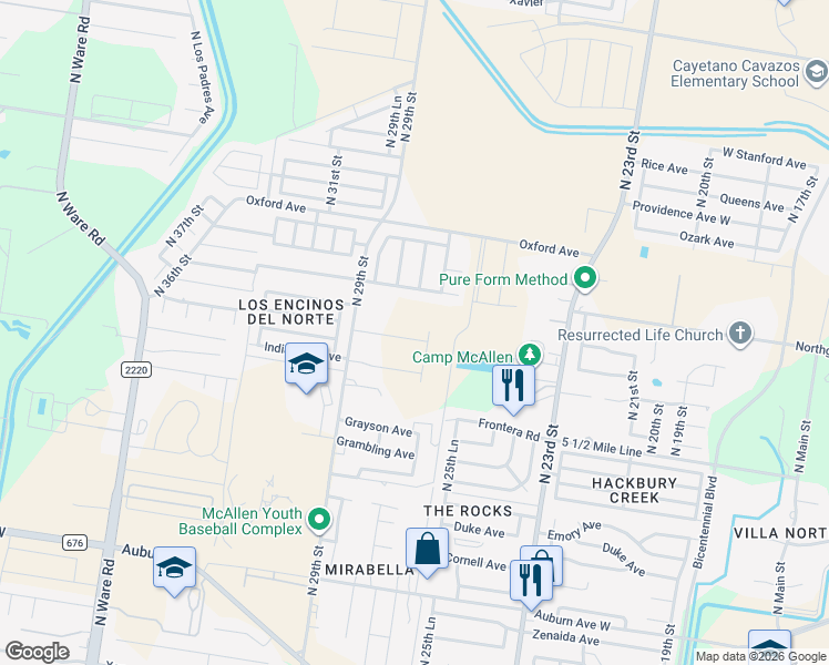 map of restaurants, bars, coffee shops, grocery stores, and more near 8900 North 29th Street in McAllen