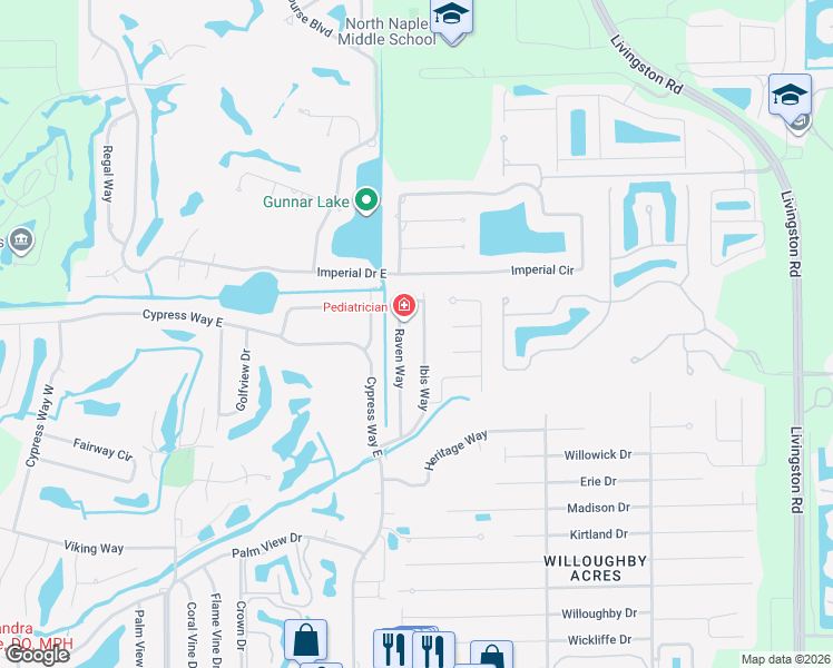 map of restaurants, bars, coffee shops, grocery stores, and more near 528 Raven Way in Naples
