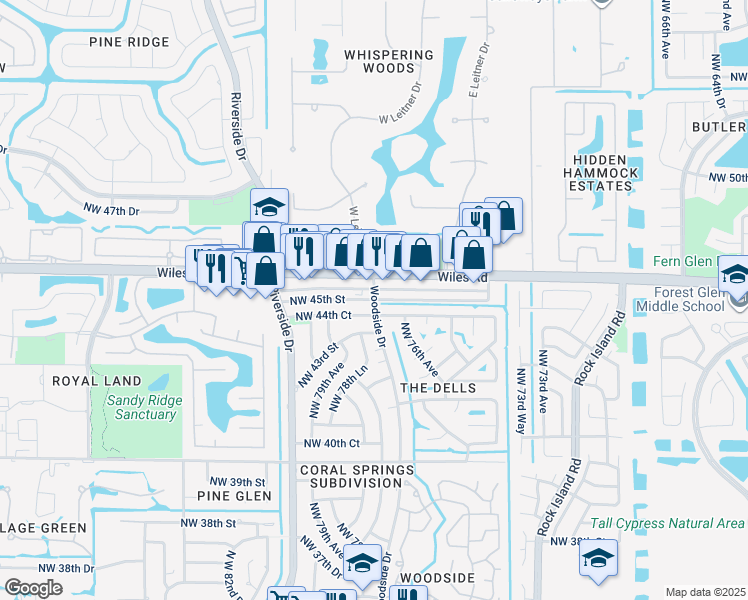 map of restaurants, bars, coffee shops, grocery stores, and more near in Coral Springs