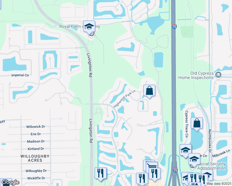 map of restaurants, bars, coffee shops, grocery stores, and more near 6459 Waverly Green Way in Naples