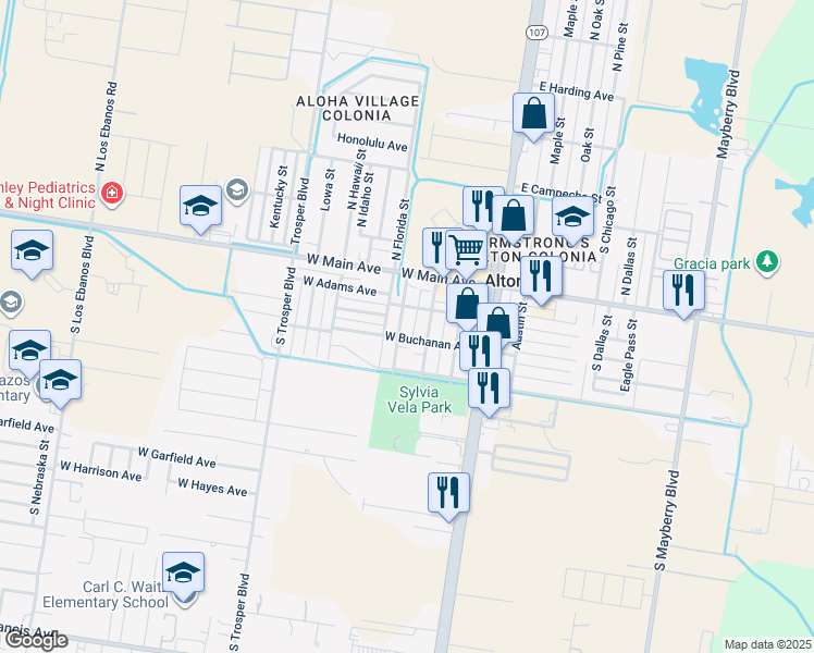 map of restaurants, bars, coffee shops, grocery stores, and more near 211 Delaware Street in Alton