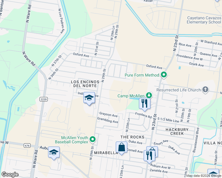 map of restaurants, bars, coffee shops, grocery stores, and more near 8900 North 29th Street in McAllen