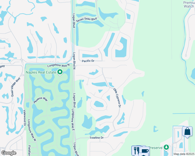 map of restaurants, bars, coffee shops, grocery stores, and more near 3068 Terramar Drive in Naples