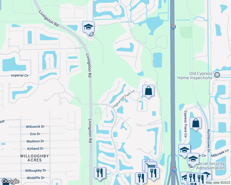 map of restaurants, bars, coffee shops, grocery stores, and more near 6459 Waverly Green Way in Naples