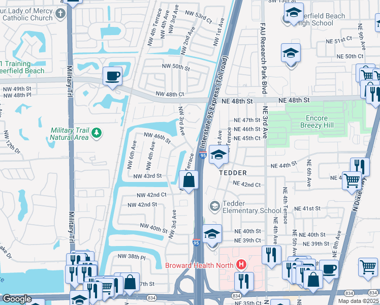 map of restaurants, bars, coffee shops, grocery stores, and more near 4495 Northwest 1st Drive in Deerfield Beach
