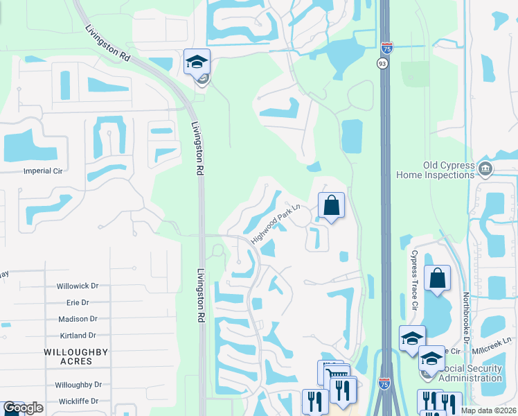 map of restaurants, bars, coffee shops, grocery stores, and more near 6490 Waverly Green Way in Naples