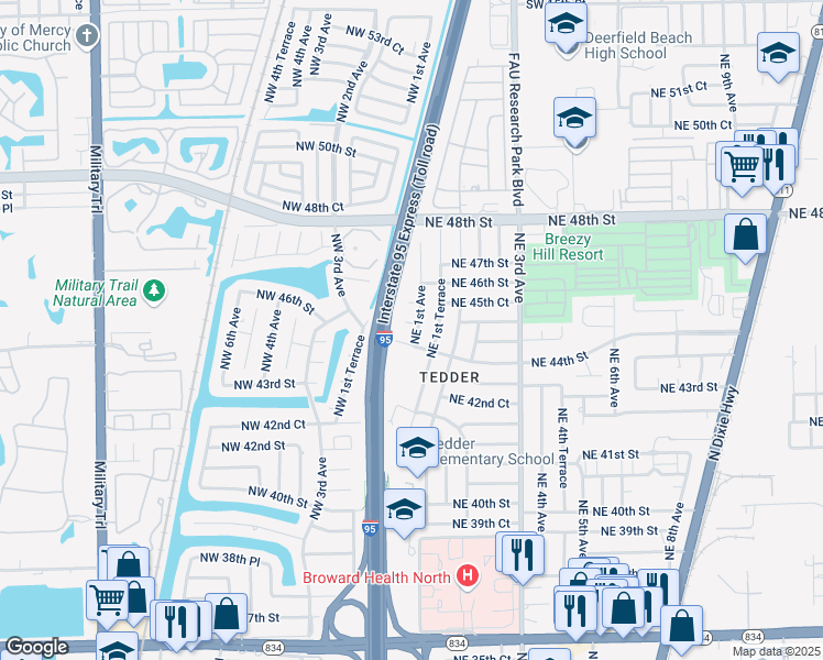map of restaurants, bars, coffee shops, grocery stores, and more near 10 Northeast 45th Street in Pompano Beach