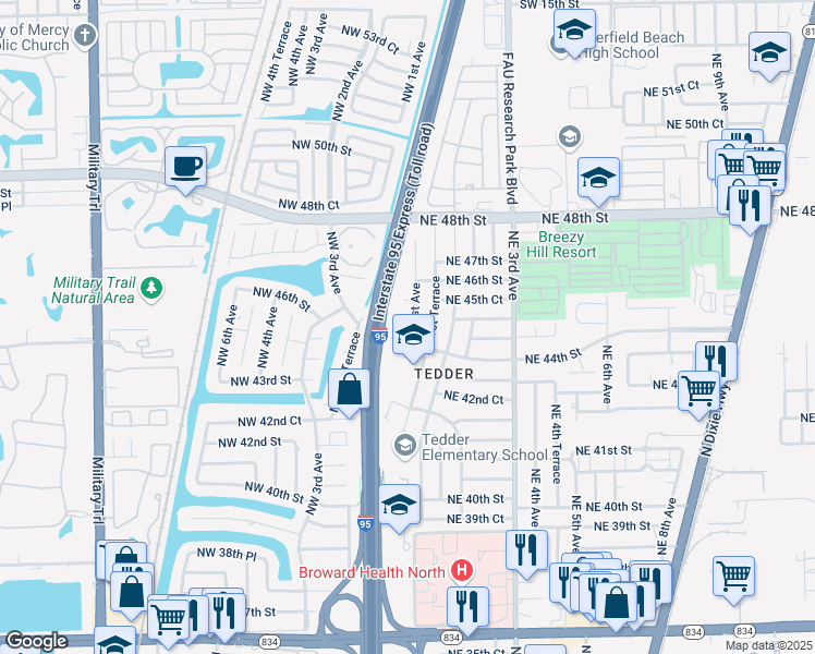 map of restaurants, bars, coffee shops, grocery stores, and more near 10 Northeast 45th Street in Pompano Beach