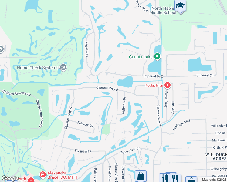 map of restaurants, bars, coffee shops, grocery stores, and more near 560 Cypress Way East in Naples